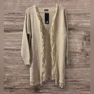Cream Fringe Open Cardigan Sweater sz S/M
